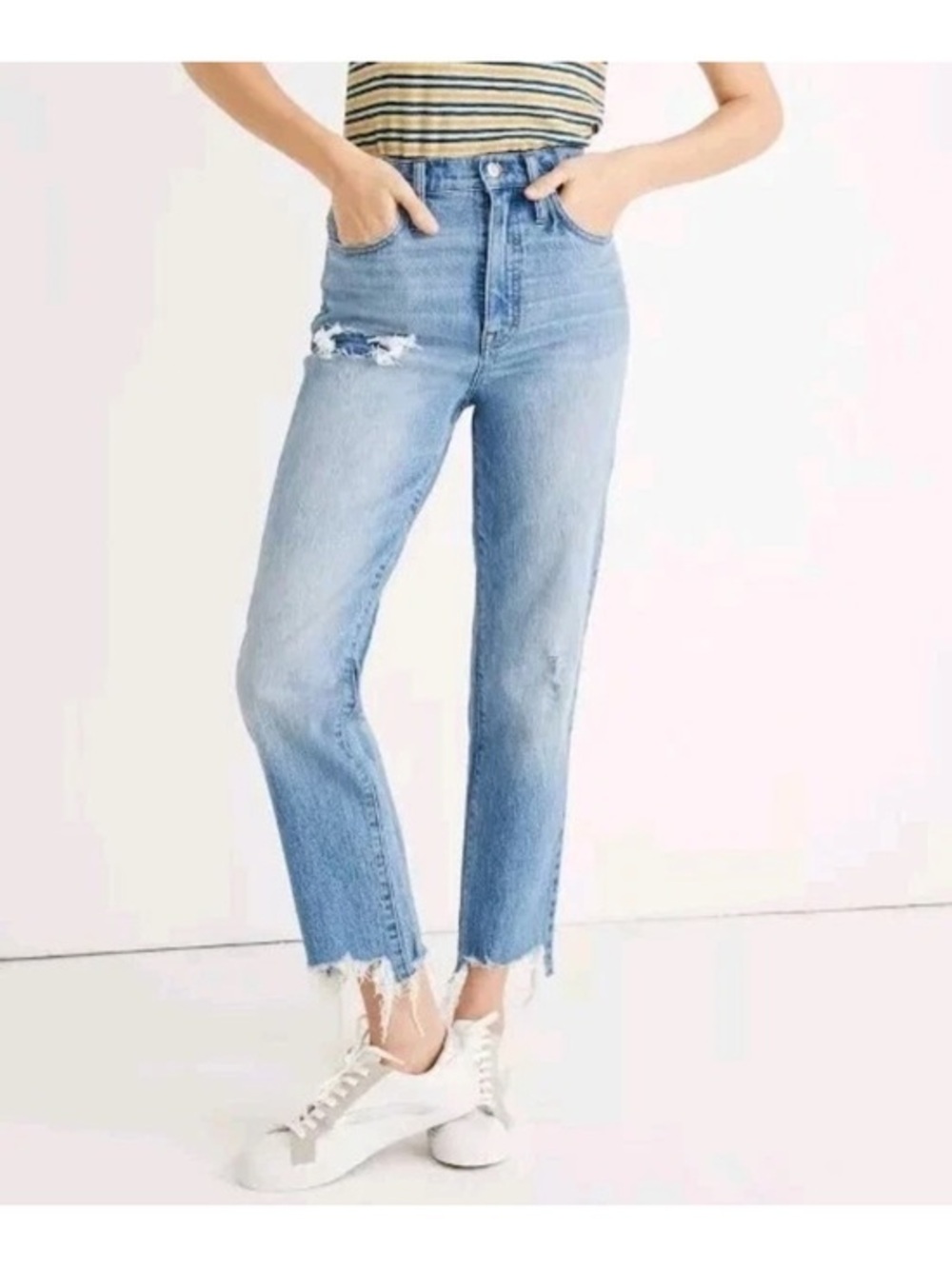 Madewell High-Rise Light Blue Distressed Straight Jeans